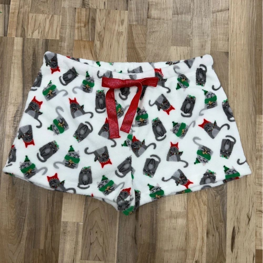 Pillow Talk Christmas Cat Print Pajama Shorts XL Intimates Sleepwear Fat Cats